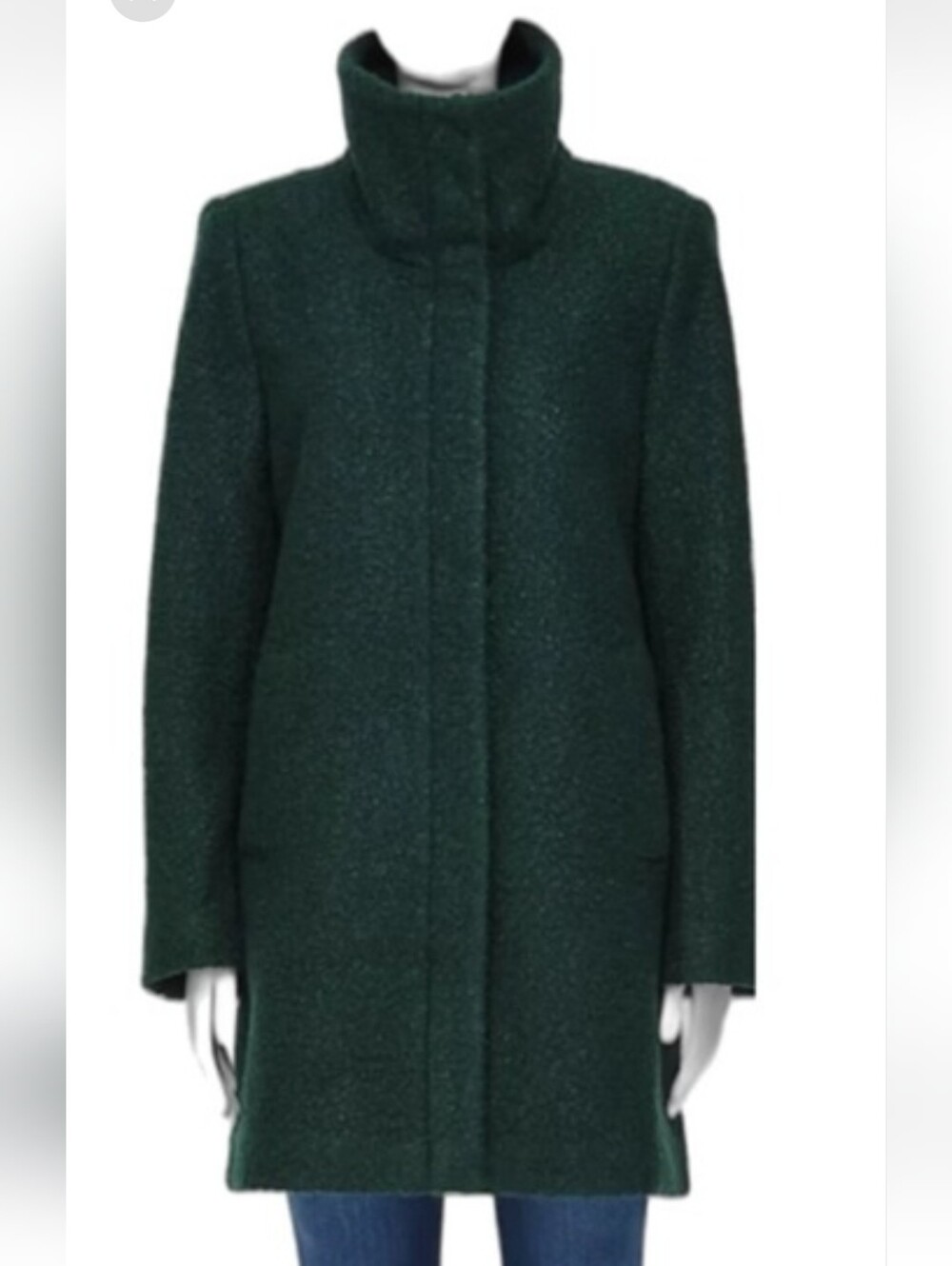 LOFT Dark Green Bouclé Funnel Neck Zip Up Coat